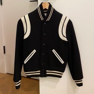 SAINT LAURENT Black Off-White Teddy Bomber Jacket FR 34 XS/0